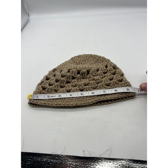 knit crochet open knit tan beige beanie cap hat X-Small Boho Hippie - Picture 5 of 7